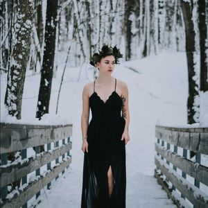 Black lace floor-length dress